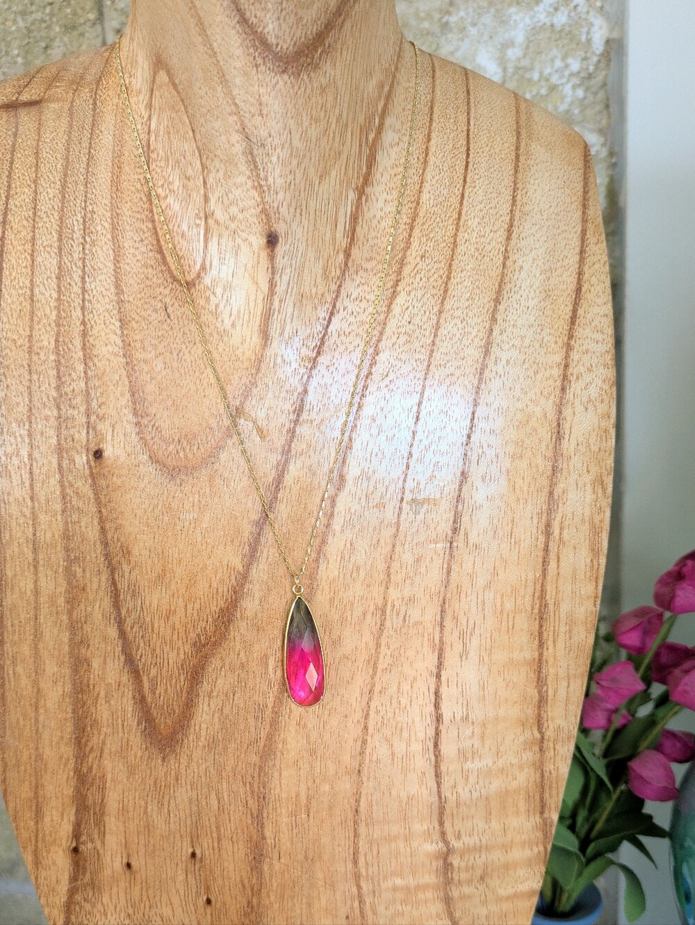 Artisan Made Watermelon Stone Necklace - Picture 3 of 16